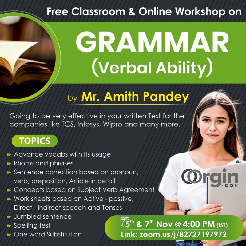 Free Workshop On Grammar (Verbal Ability) By Mr. Amith Pandey.