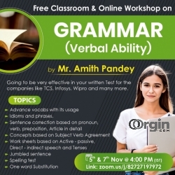 Free Workshop On Grammar (Verbal Ability) By Mr. Amith Pandey.